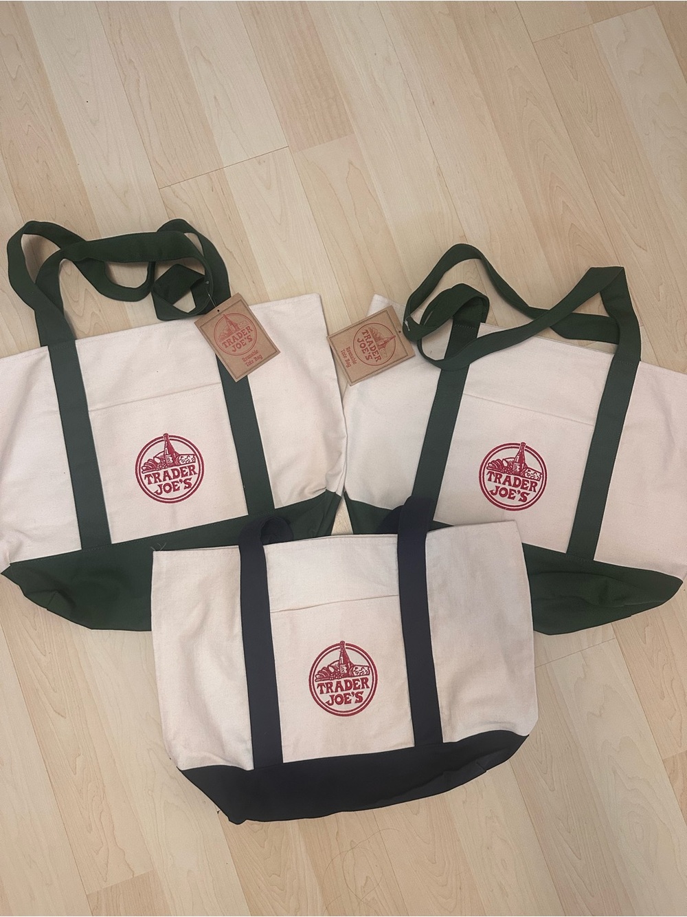 Trader Joe's Canvas Tote Bag - Two Green and One Navy
